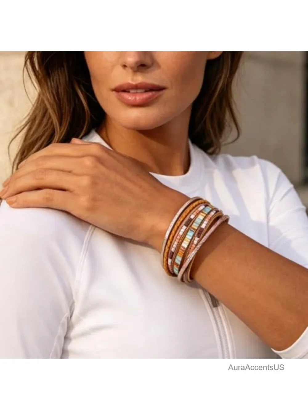 Faux Leather Wrap Bracelet Women Boho Layered Cuff Clasp